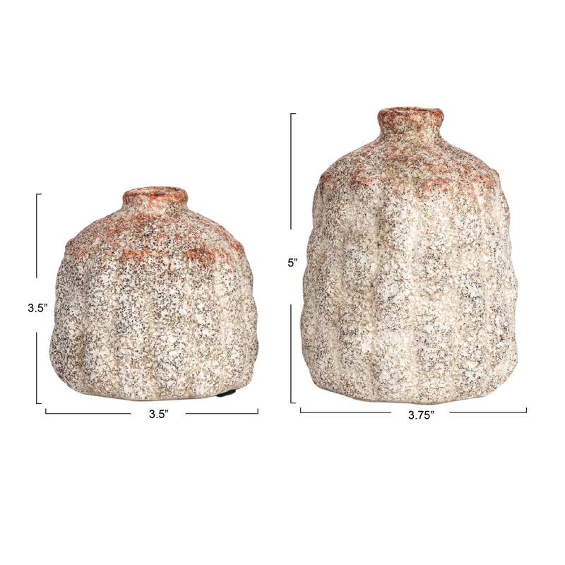 Terra-cotta Vases with Raised Rectangles Pattern, Set of 2