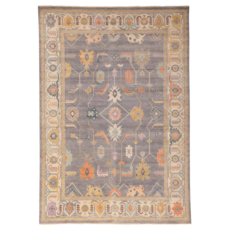 ECARPETGALLERY Hand-knotted Modern Oushak Dark Grey Wool Rug - 9'9 x 13'9