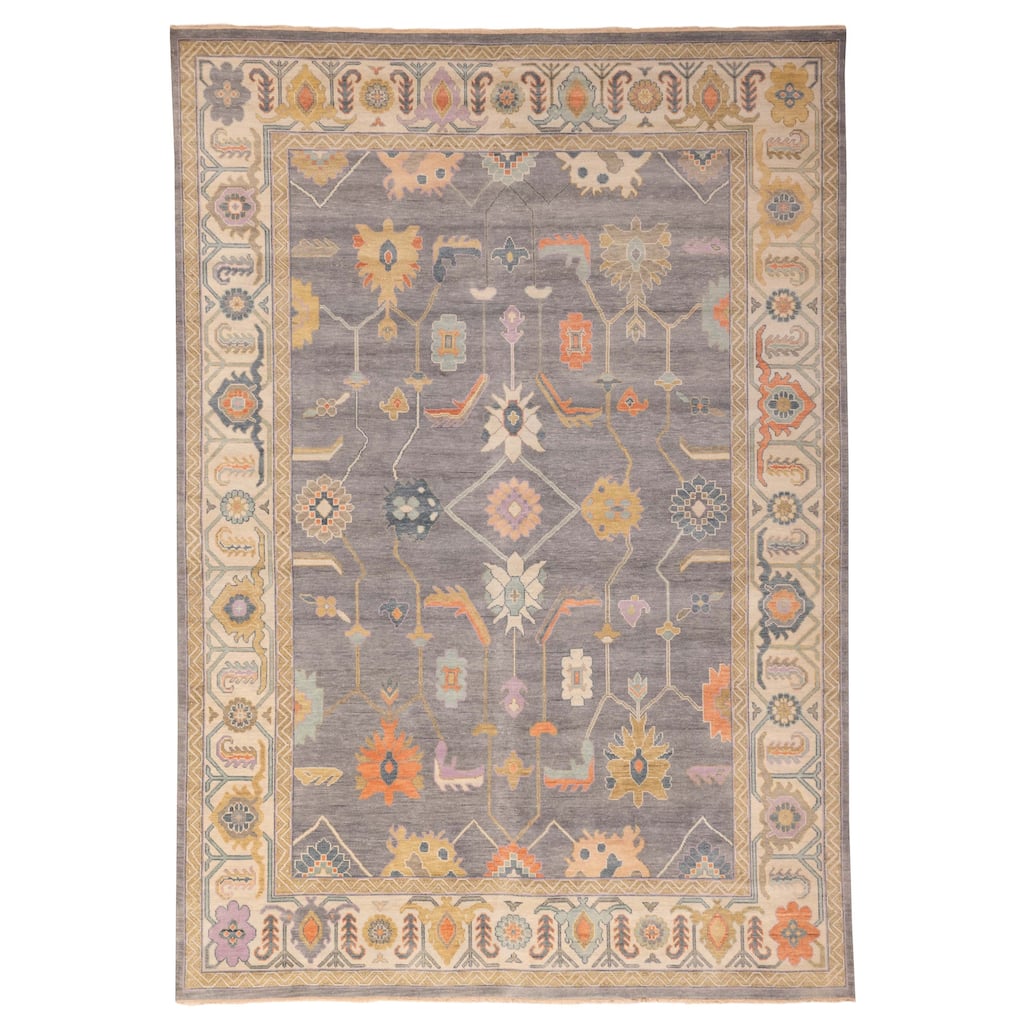 ECARPETGALLERY Hand-knotted Modern Oushak Dark Grey Wool Rug - 9'9 x 13'9