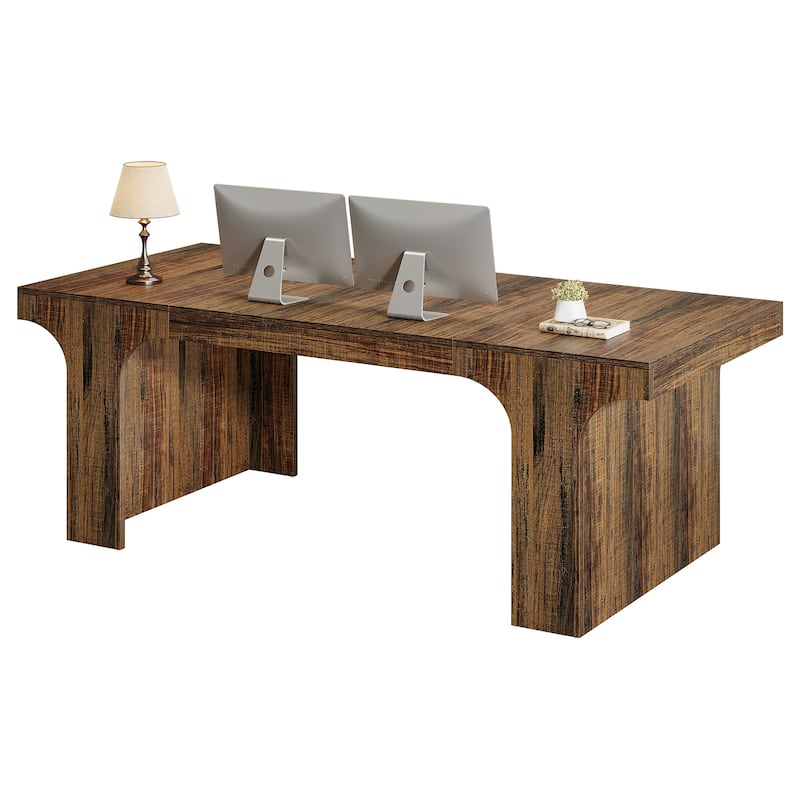 70.9" Executive Desk, Large Wood Computer Office Desk, Writing Table Business Workspace Home Office Accent Desk