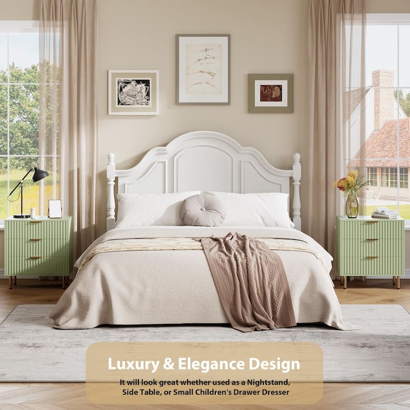 Fluted 3 Drawer Dresser for Bedroom, Modern Wooden Chest with Deep Drawers and Wide Top