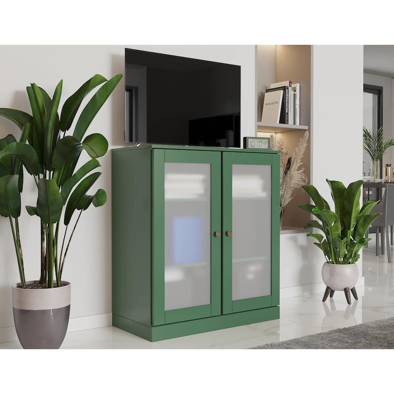 Palace Imports 100% Solid Wood TV Stand with Frosted Glass Doors for TVs up to 32" - Green