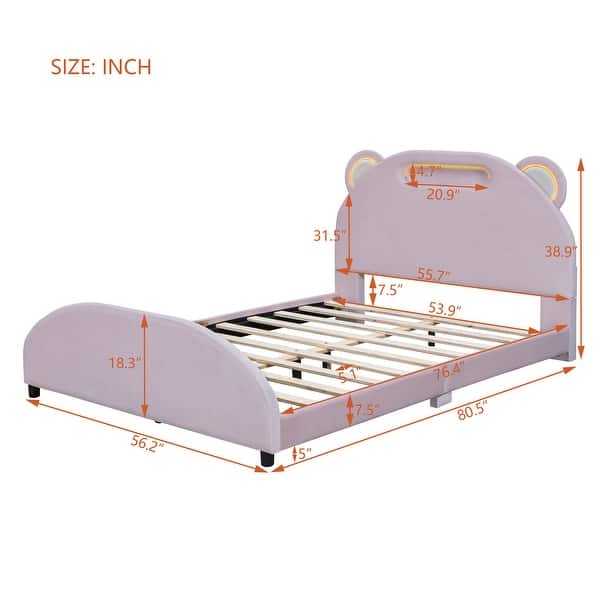 Full Size Velvet Upholstered Platform Bed with Headboard & Embedded Light Stripe
