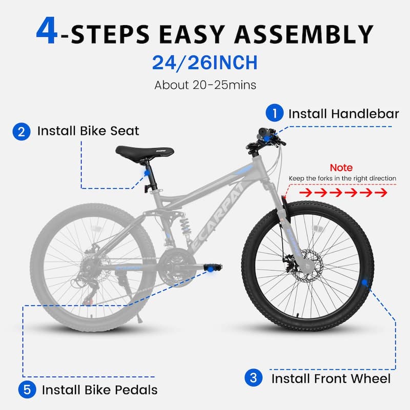 26 Inch Mountain Bike, 21-Speed Disc Brakes, Durable Frame, Front, Rear Dual-Shock Absorption, Mountain and City Road Cycling