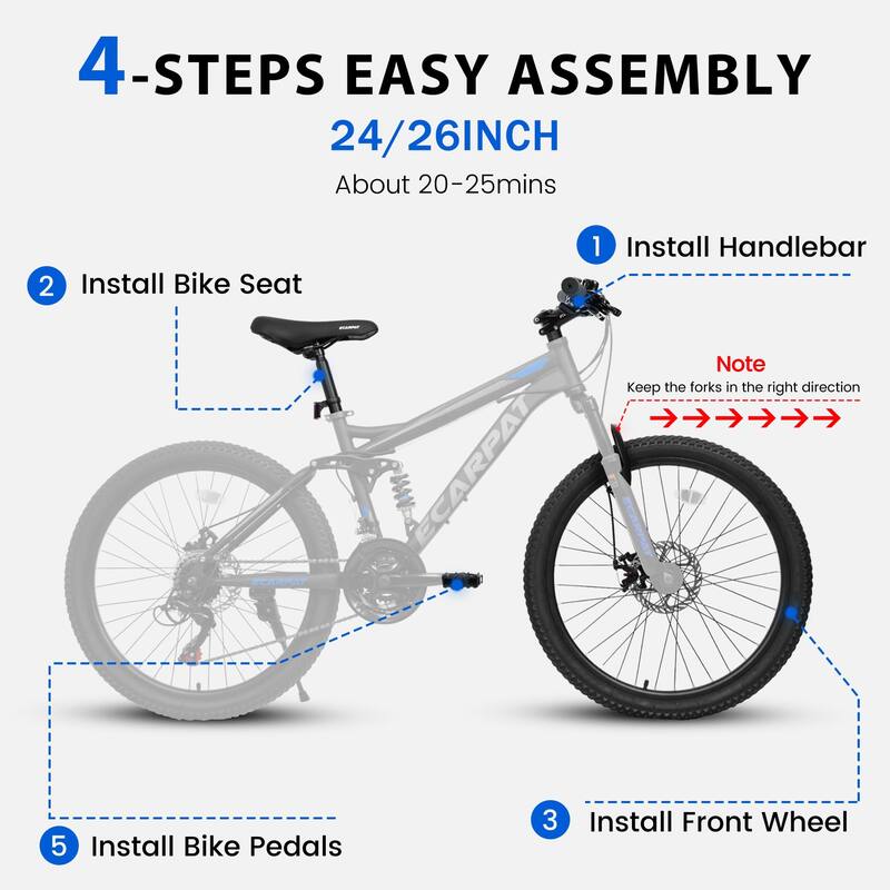 Mountain Bike 26 Inch Wheels,21-Speed Full Suspension Mens Womens Bike,Carbon Steel Frame,Disc Brakes Thumb Shifter