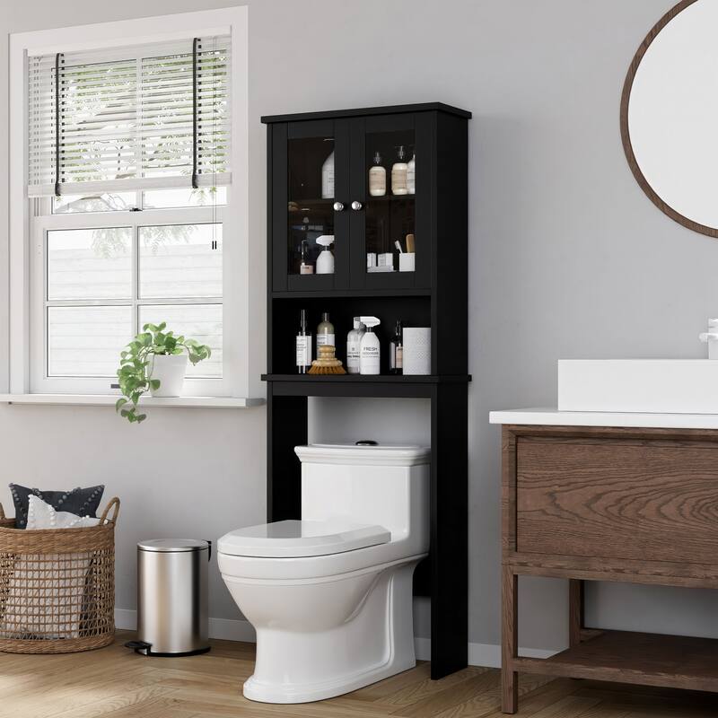 Futzca Over The Toilet Storage Cabinet - Glass/Black