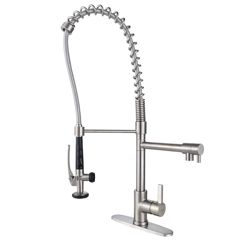 WOWOW Commercial Kitchen Faucet with Pre-Rinse Sprayer - Brushed Nickel
