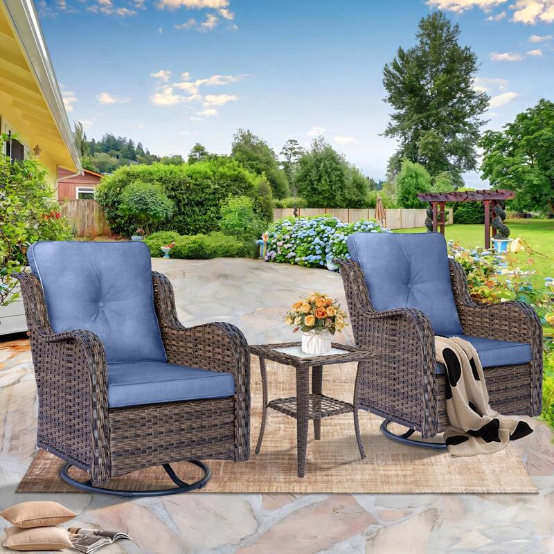 High Back Wicker Outdoor Patio Conversation Sets with Swivel Chairs