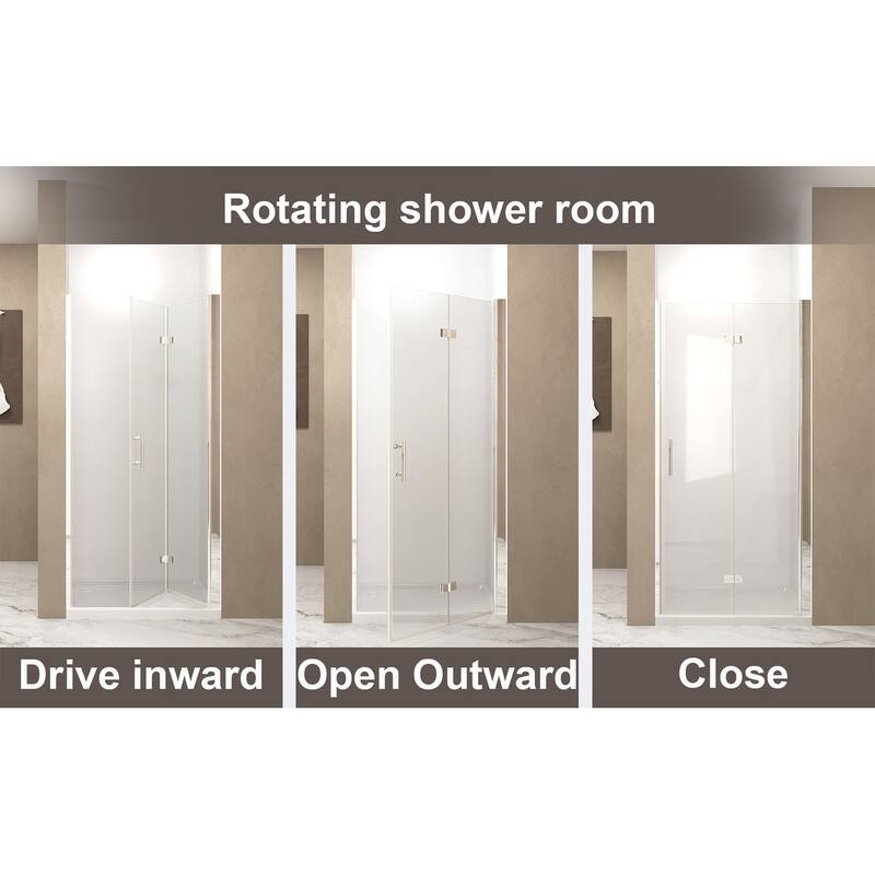 37-36 "x 72" Bifold Shower Door, 1/4"(6mm) Tempered Glass, Chrome Aluminum Frame, Explosion Proof Film