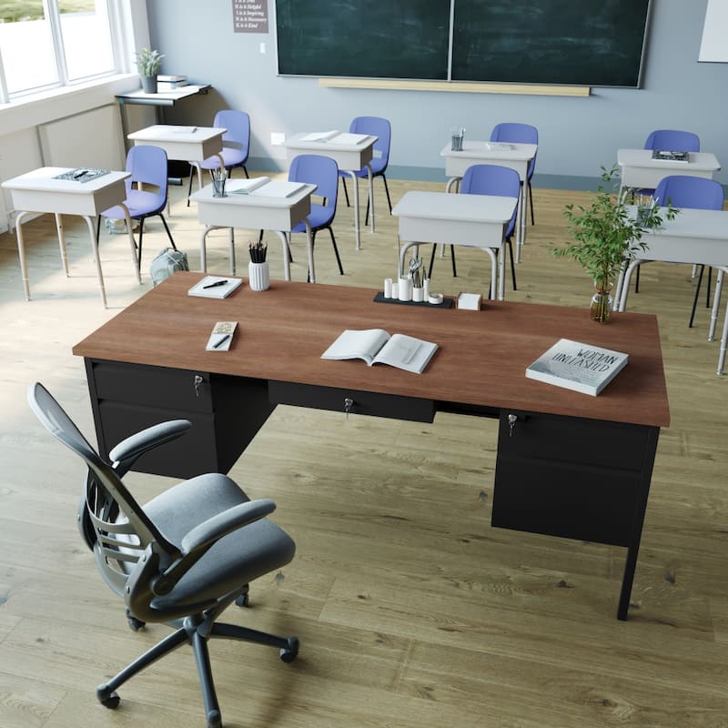 Commercial Double Pedestal Desk with 5 Locking Drawers