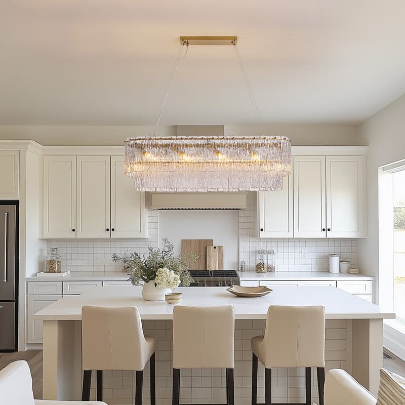 35" Gold Luxury Crystal Chandelier Dimmable Double Glass Ceiling Light for Kitchen Island Dining Room