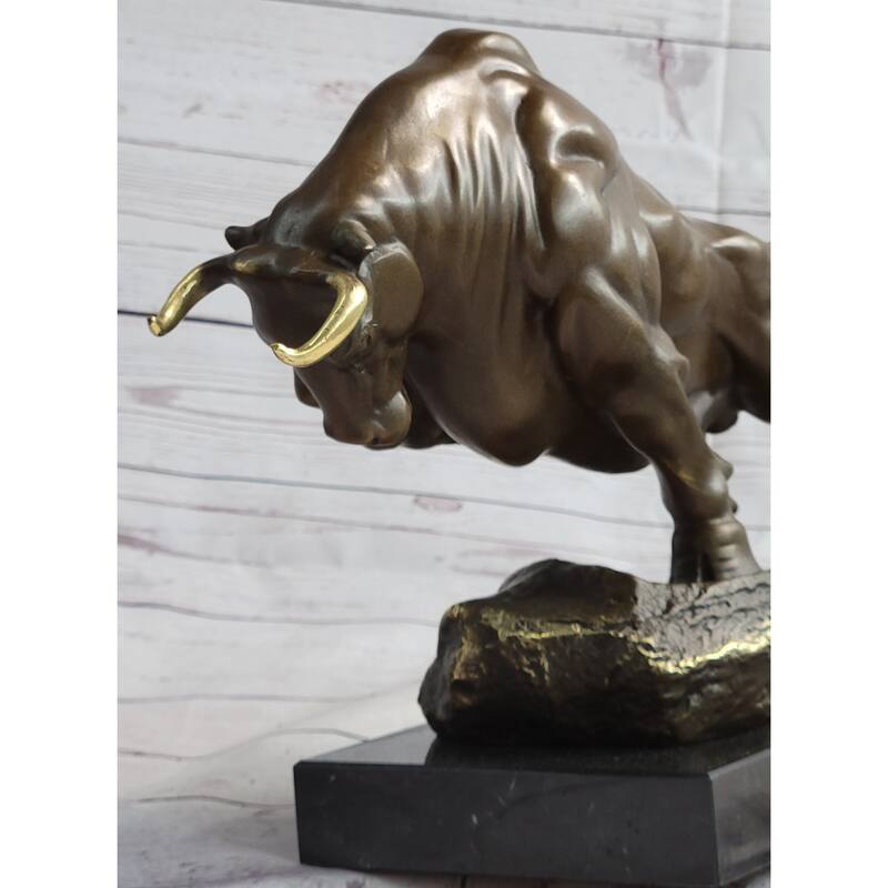 Charging Imitative Bull Bronze Metal Statue Sculpture Wall Street Stock Market Decor Original Art 10 Inches X 5 Inches