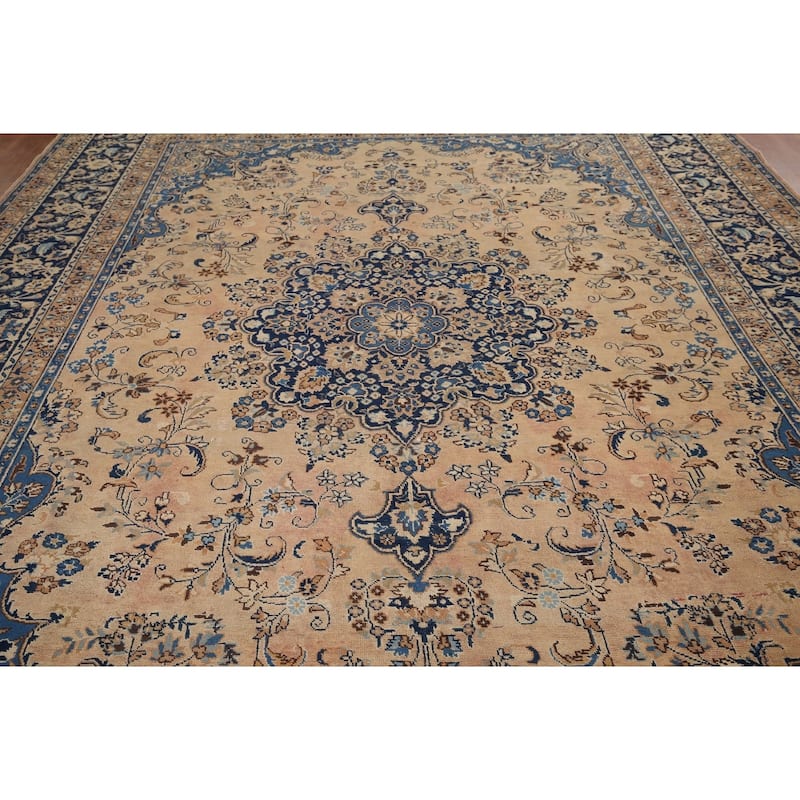 Traditional Mashad Vintage Persian Area Rug Hand-Knotted Wool Carpet - 9'6" x 12'6"