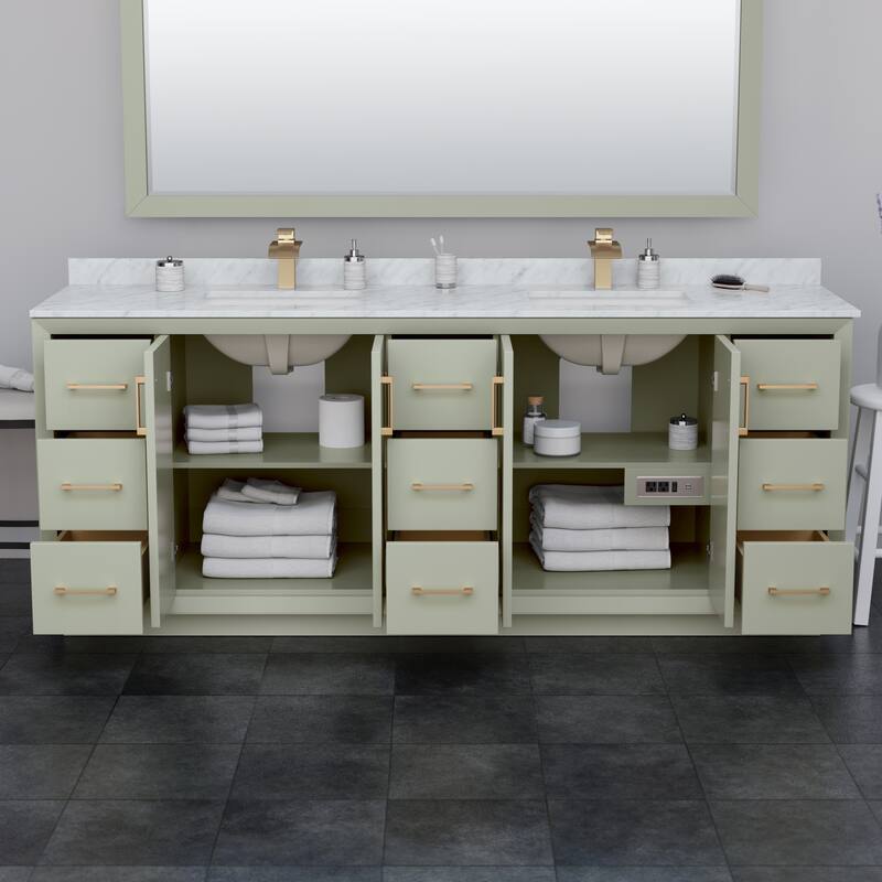 Strada 84-Inch Double Vanity Set, Cultured Marble Top, 70-Inch Mirror