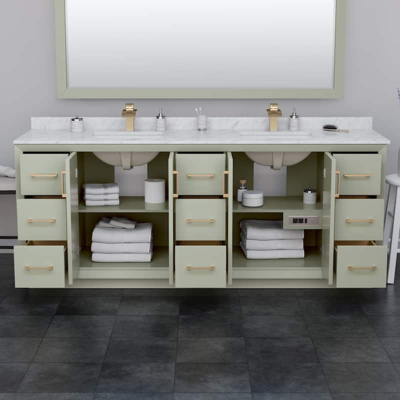 Strada 84-inch Double Vanity, Quartz Top, 70-inch Mirror