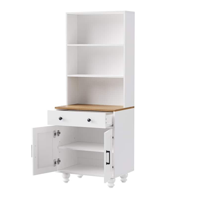 Roomfitters Farmhouse Storage Cabinet with Solid Wood Legs, Kitchen Pantry Cabinet with Adjustable Shelves and 5-Tier Bookshelf