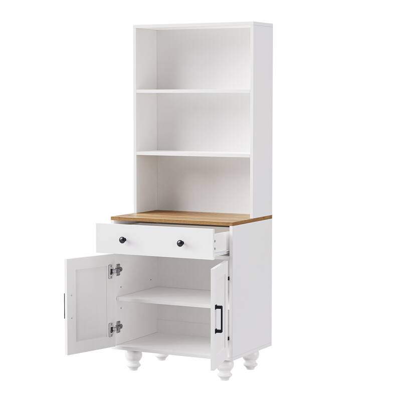 Storage Cabinet with 4 Gourd-Shaped Legs,Kitchen Pantry Cabinet with Adjustable Shelves,5 Tier Bookshelf with Drawer