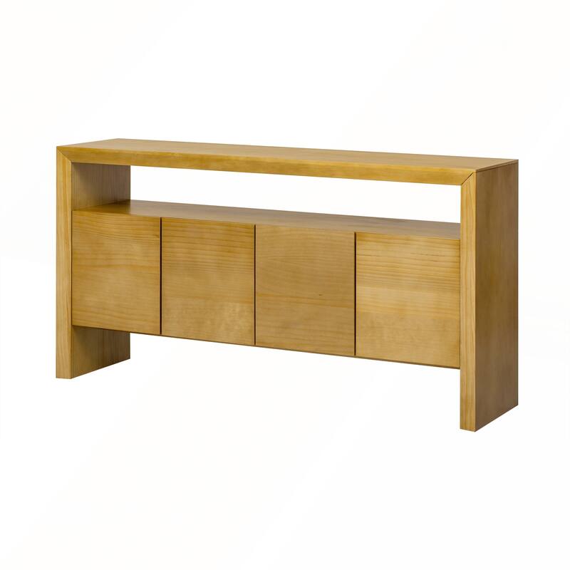 Modern Minimalist Solid Wood Veneer Sideboard with Open Shelf