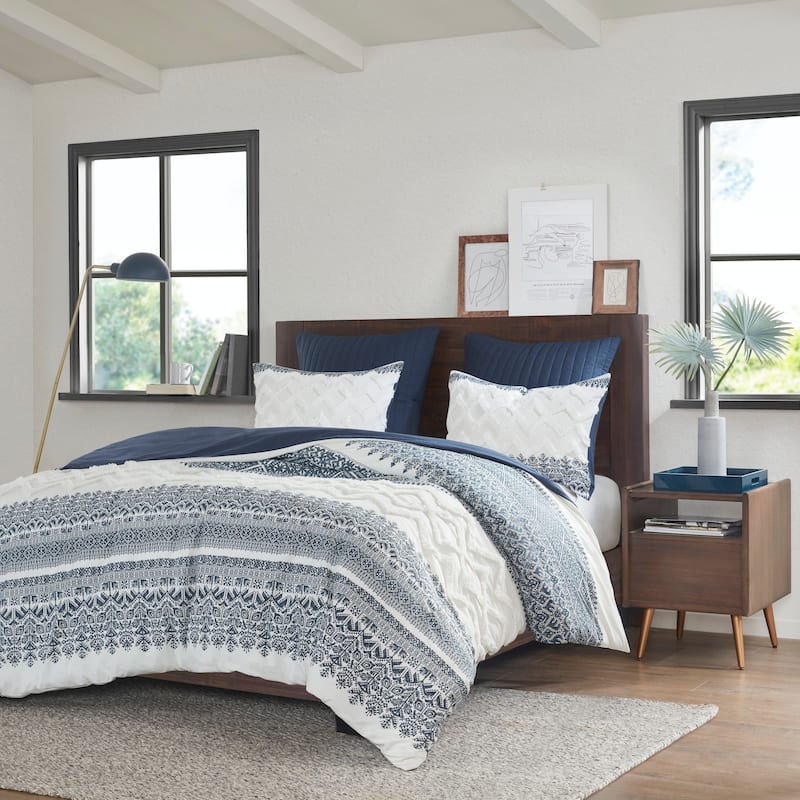 INK+IVY Mila 3 Piece Cotton Duvet Cover Set with Chenille Tufting