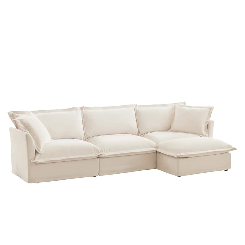 120" Chenille L-Shaped Sectional with Convertible Ottoman & 2 Pillows and 3-Seater Cloud Couch
