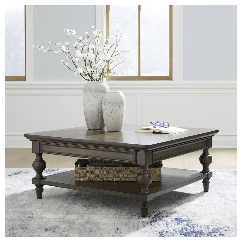 Signature Design by Ashley Veramond Dark Brown Square Cocktail Table - 42" W x 42" D x 18.63" H - 42" W x 42" D x 18.63" H - Brown - Veneer