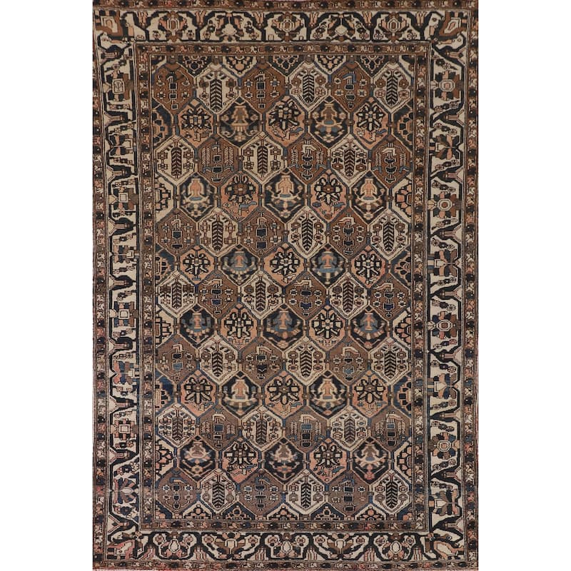 Garden Design Brown Bakhtiari Persian Vintage Rug Handmade Wool Carpet - 6'7"x 9'7"