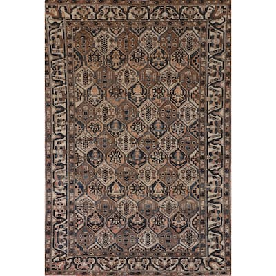 Garden Design Brown Bakhtiari Persian Vintage Rug Handmade Wool Carpet - 6'7"x 9'7"
