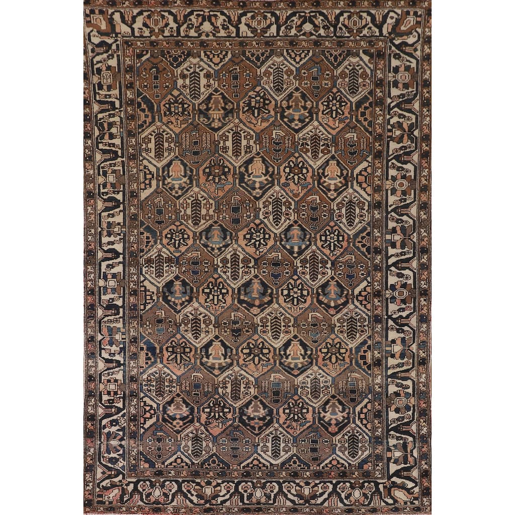 Garden Design Brown Bakhtiari Persian Vintage Rug Handmade Wool Carpet - 6'7"x 9'7"