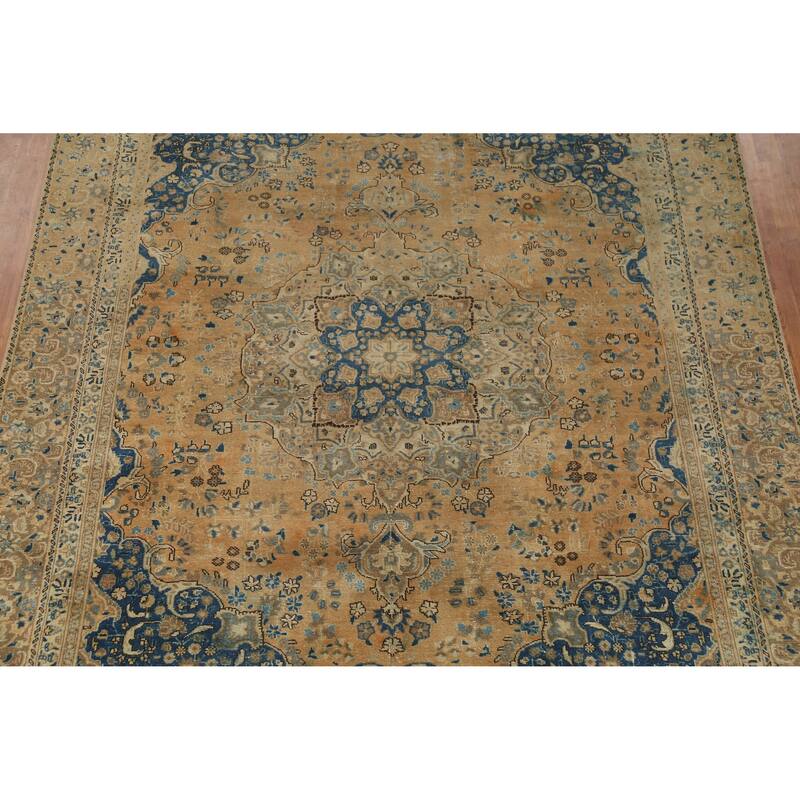 Hand Knotted Oriental 100% Wool Carpet Traditional Floral Oranges & Rust Mashad Area Rug - 12' 0'' X 8' 5''