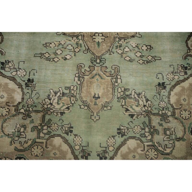 Hand Knotted Oriental 100% Wool Carpet Traditional Floral Green Tabriz Area Rug - 10' 0'' X 6' 6''