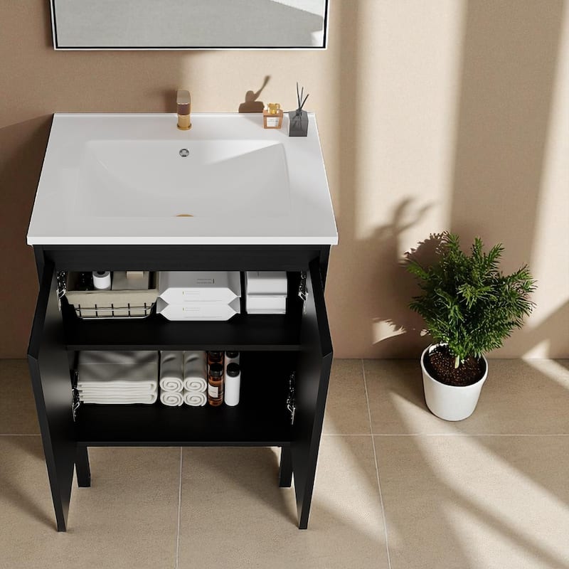 24 Inch Bathroom Vanity with Sink, Floor Standing MDF Cabinet with Soft-Close Drawers and Modern Design