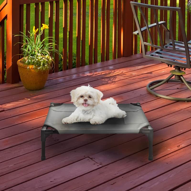 Petmaker Steel Frame Elevated Dog Bed with Non-Slip Feet - Indoor/Outdoor Puppy Cot for Pets - Small - Gray