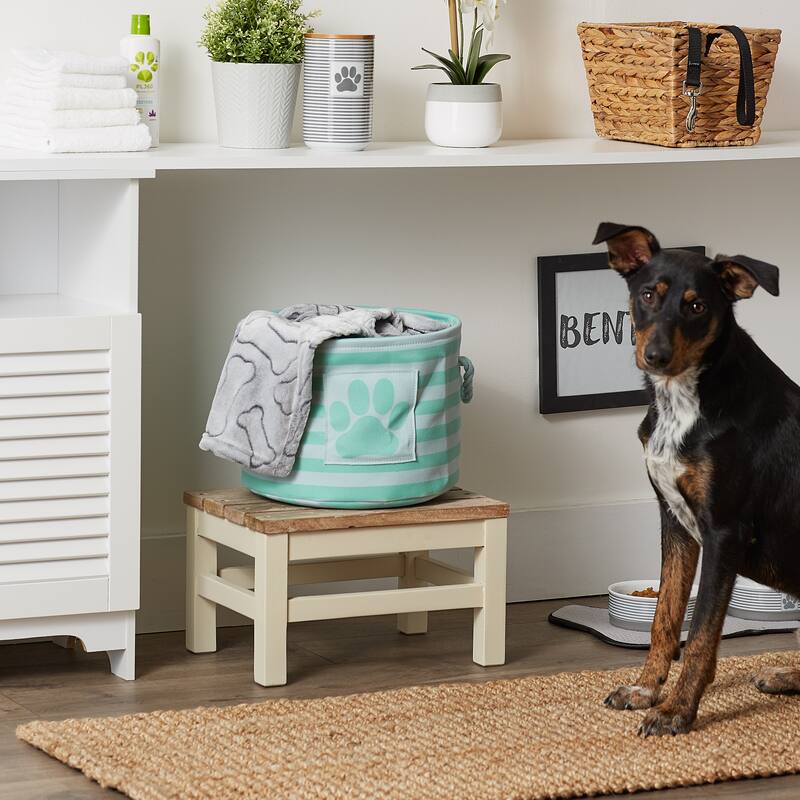 Bone Dry Polyester Pet Bin Stripe With Paw Patch Black Rectangle Large