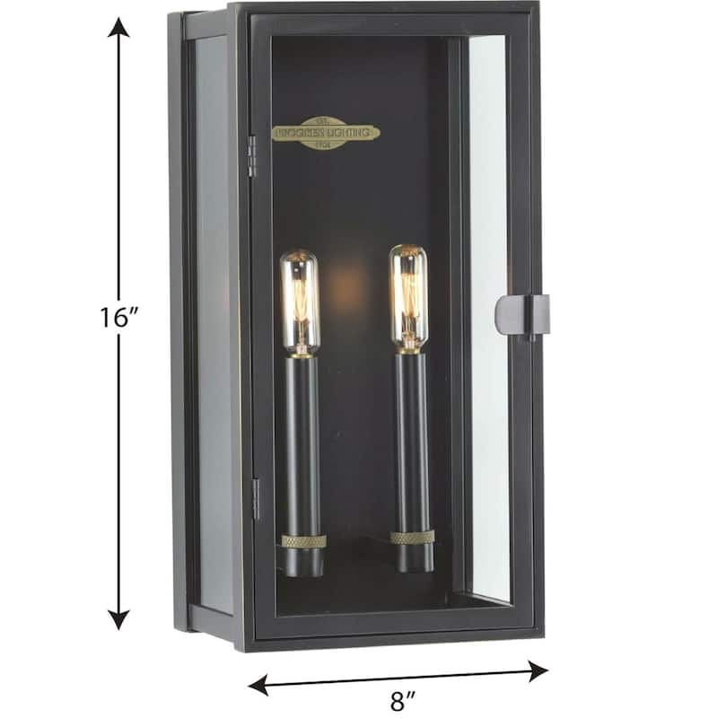Stature Collection 2-Light Oil Rubbed Bronze Clear Glass Transitional Outdoor Medium Wall Lantern Light - 8 in x 5.87 in x 16 in