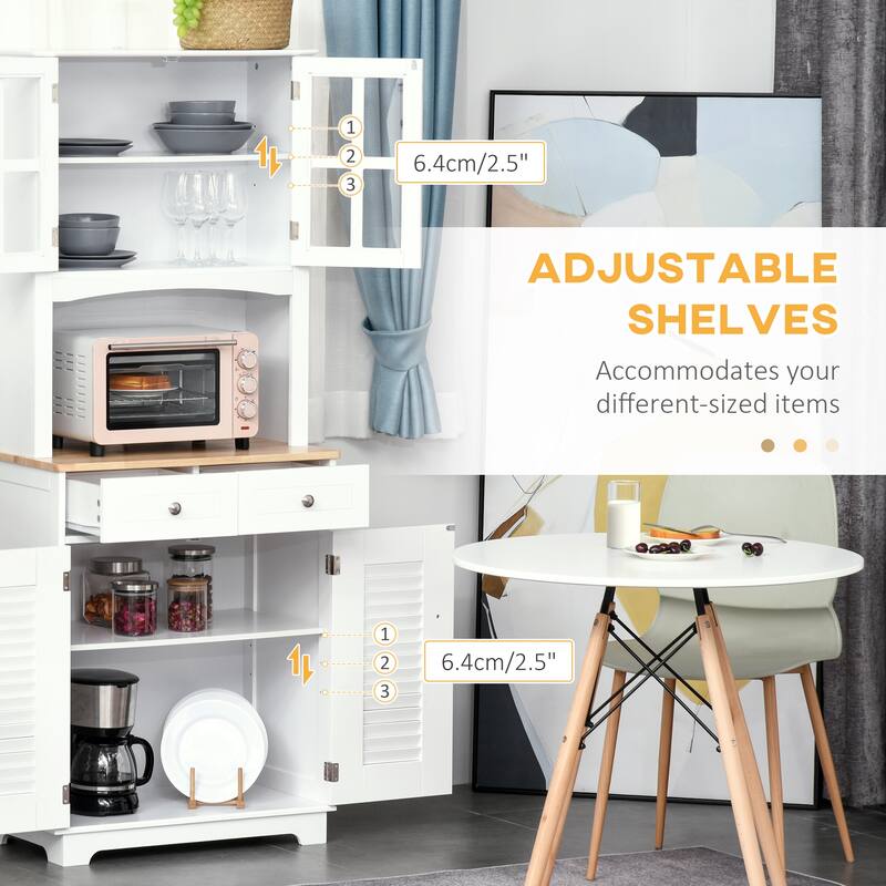White Kitchen Storage Cabinet with Drawers and Adjustable Shelves Countertop for Dining Room - 26.75" L x 15.5" W x 67" H