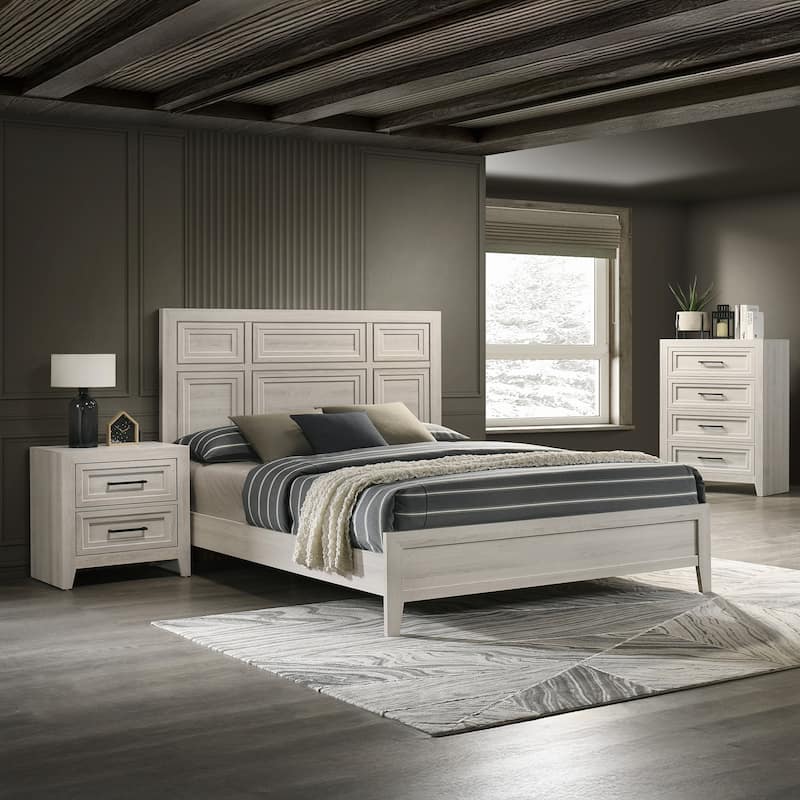 1pc Two Drawer Nightstand Geometric Design Off-White Finish