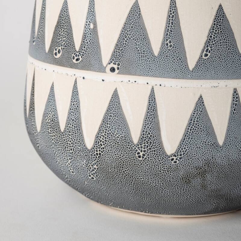 Modern Gray & Ivory Ceramic Vase 10-Inch Abstract Matte Cylinder Decor for Table - 7" x 7" x 10"