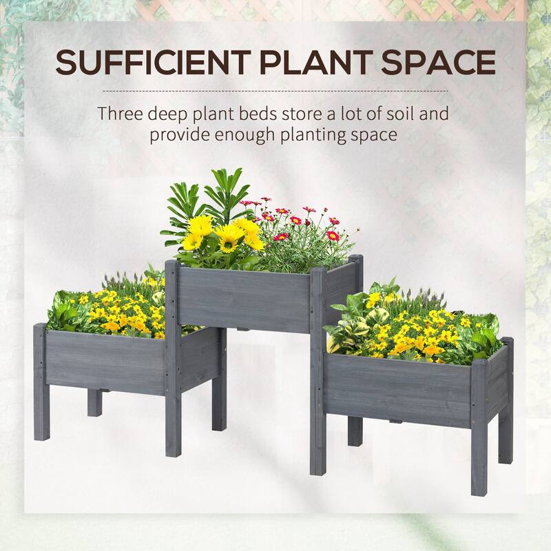 Outsunny 73" x 18" x 32" 3 Tier Raised Garden Bed w/ Three Elevated Planter Box, Freestanding Wooden Plant Stand