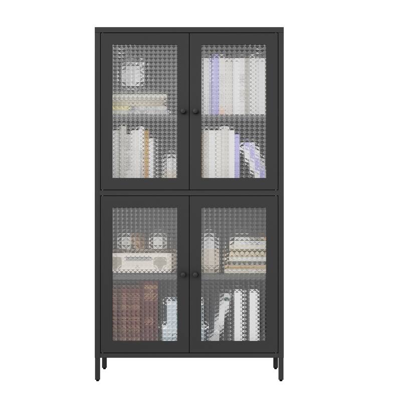Classic Metal Storage Cabinet Display Cabinet with 4 Glass Doors 4 Shelves Cabinet Bookcase Side Cabinet