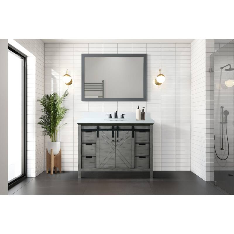 Marsyas Bath Vanity, White Quartz Countertop and Mirrors