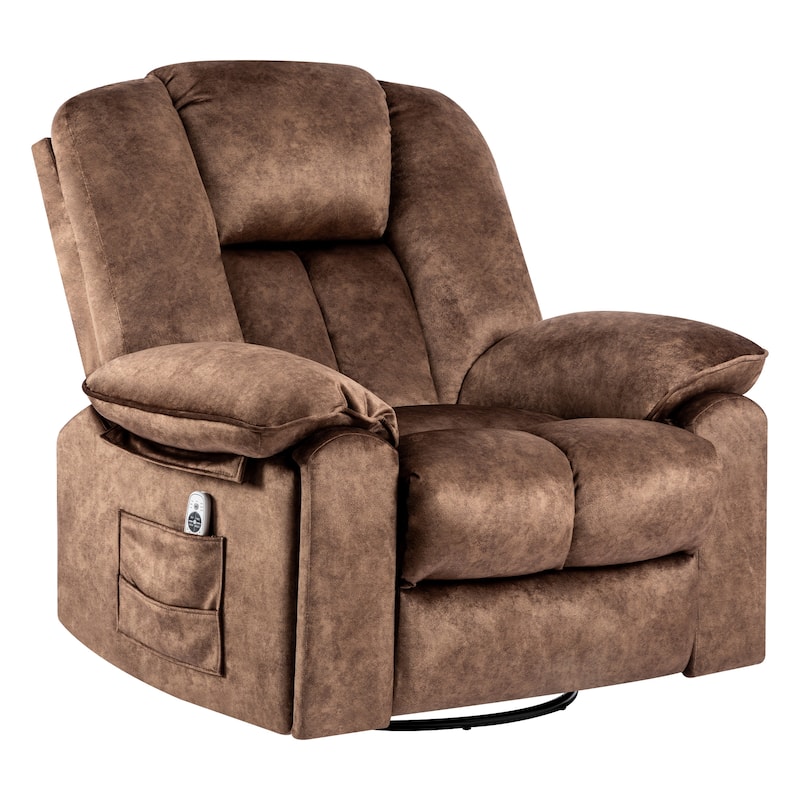 Velvet Oversize Swivel Rocker Recliner, Massage & Heating Bed Bath