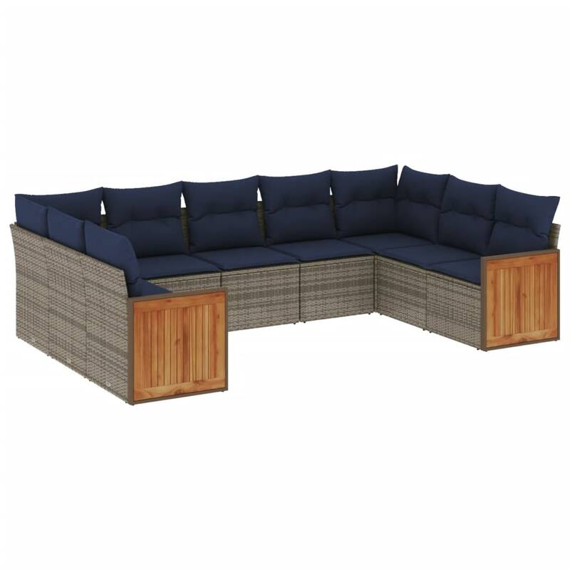 vidaXL 9/10 Piece Patio Sofa Set with Cushions Black/Gray Poly Rattan - 24.4 x 24.4 x 27.2