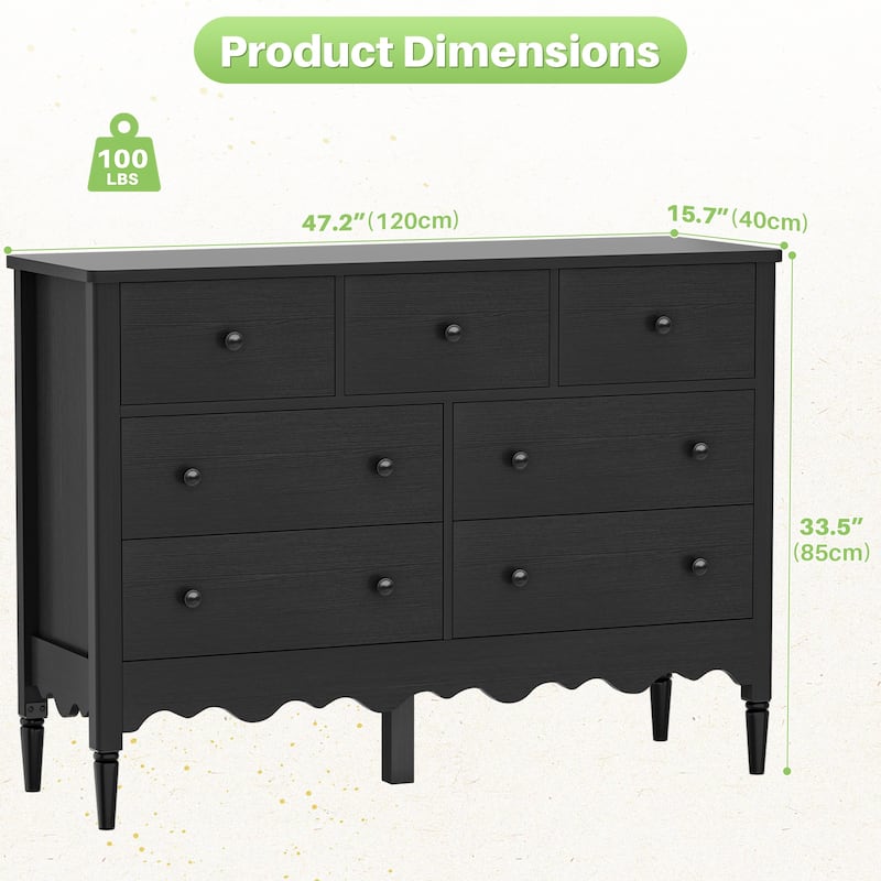 Narill Wave-Inspired 7-Drawer Dresser, 47-In Bedroom Chest of Drawers