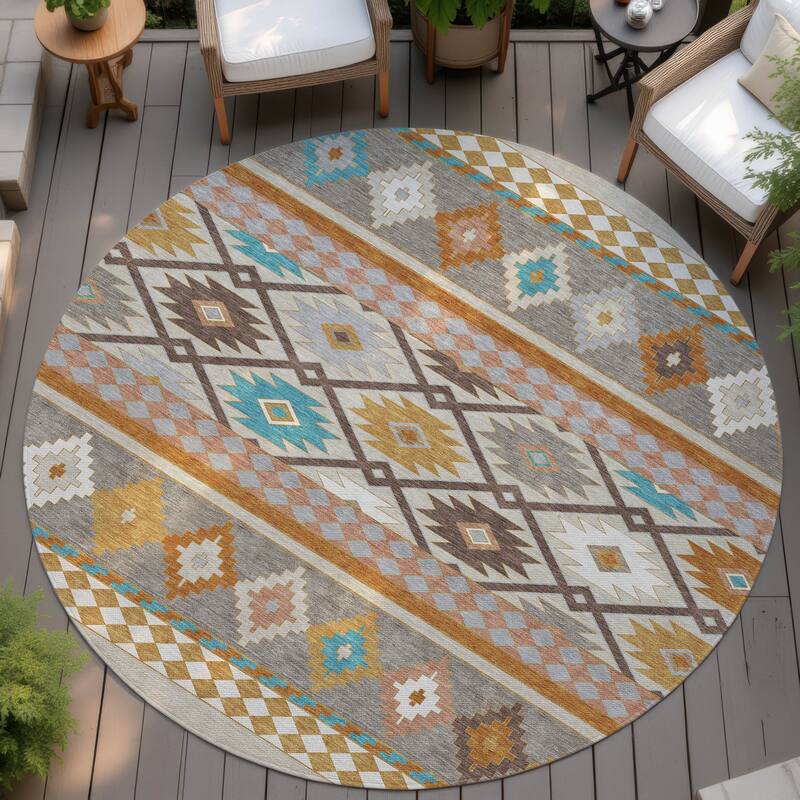 Machine Washable Indoor/ Outdoor Global Clemente Chantille Rug - Beige - 8' x 8'