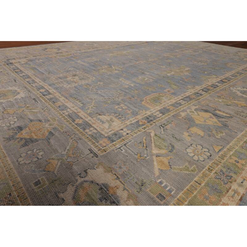 Light Blue Oushak Vegetable Dye Turkish Area Rug Handmade Wool Carpet - 8'5"x 9'11"