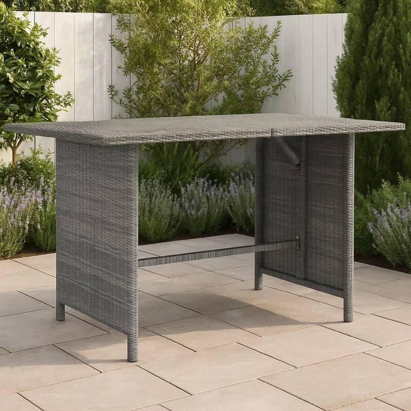 Outdoor Dining Table, 43 Inch Rectangular Top, Dark Gray Poly Rattan