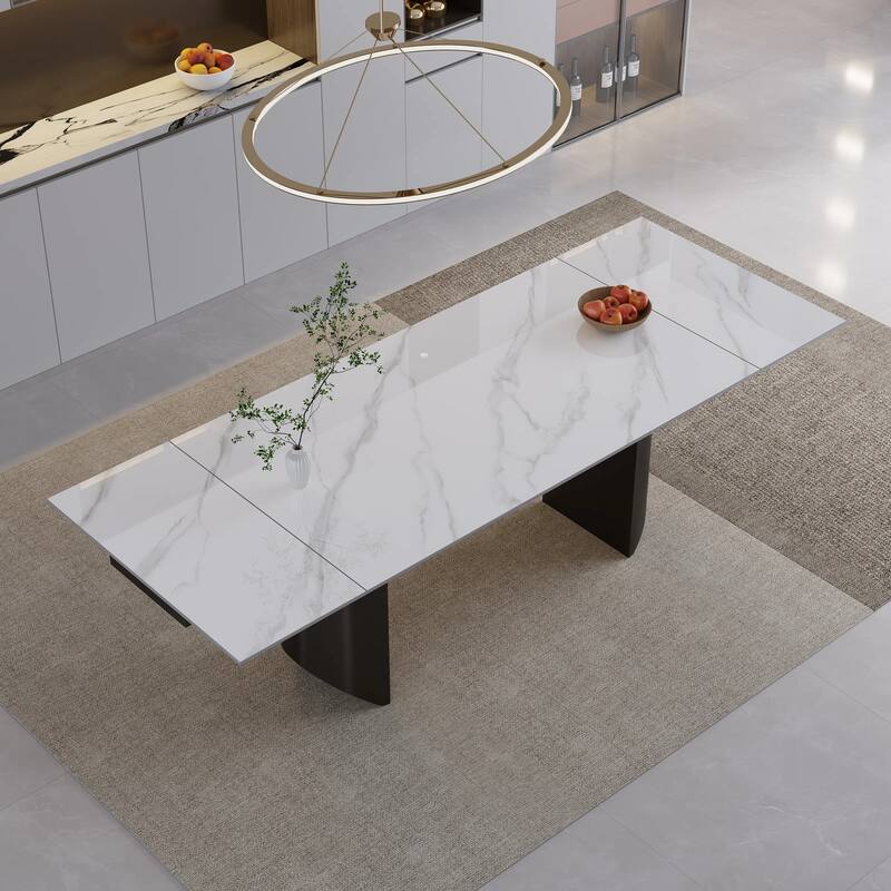 94.48" Extendable Rectangular Sintered Stone Dining Table For 6-10 Person