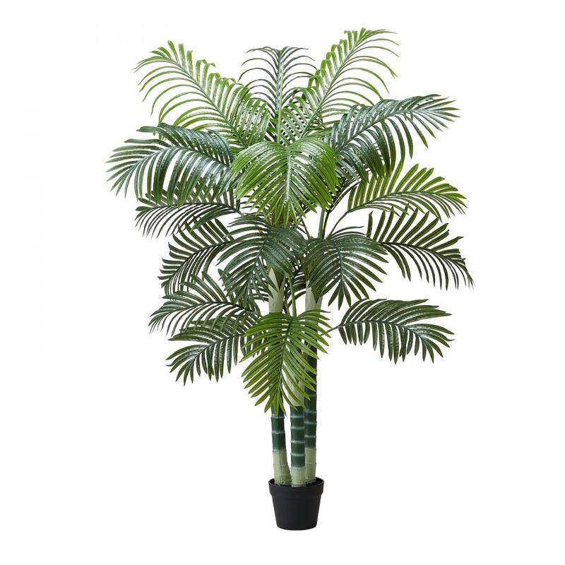 Thick-Trunk Areca Palm Artificial Tree with Green Leaves in White Planter for Home or Office Decor