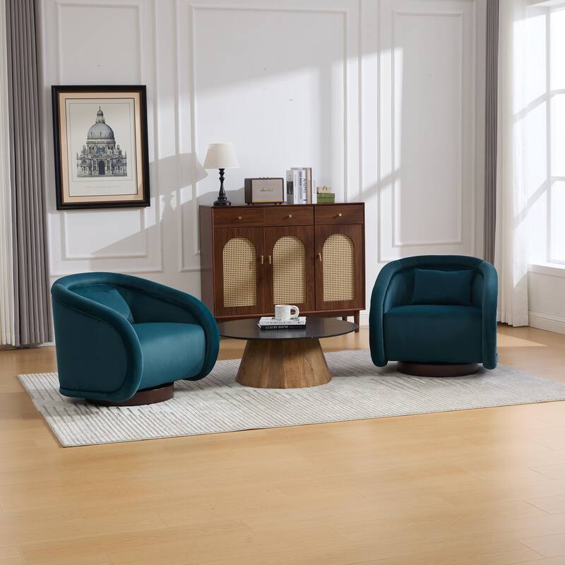 360-degree Swivel Barrel Chair with Velvet Fabric Upholstery, Comfy Pumpkin-Shaped Swivel Chair for Living Room, Bedroom