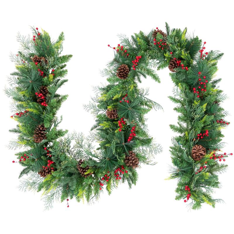 Mixed Pine with Berries Artificial Christmas Garland - 10' x 15" - Unlit